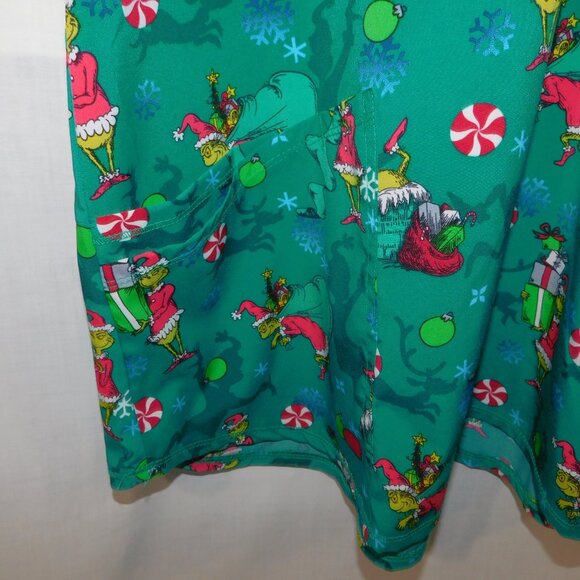 Dr. Seuss How the Grinch Stole Christmas Print Green Women 2XL Scrub Top - Picture 5 of 7